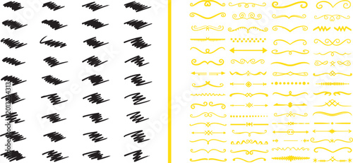 Foto Vector set of hand drawn black scribbles and yellow decorative dividers