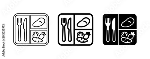 Meal Tray Icons, Divided Plate Symbols, Food Service Graphics, Healthy Eating Set, Vector Illustration