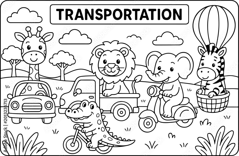 Fototapeta premium set of funny cartoon wild life animals outline hand drawn Line Art illustration doodle art coloring page for kids