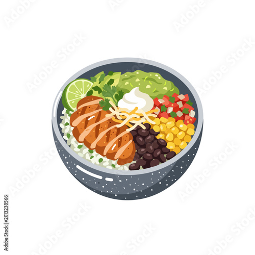 Schilderij op canvas Chicken Burrito Bowl Flat Vector