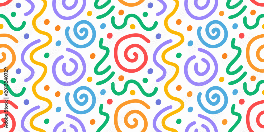 Fototapeta premium colorful doodle wave pattern with swirls and dots on white background