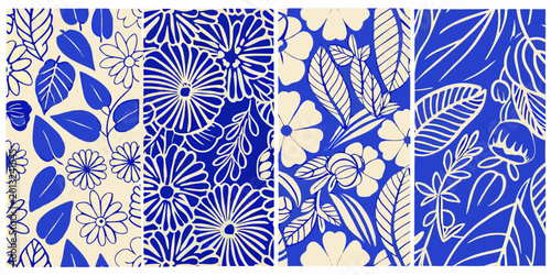 Fotografía Floral pattern quartet with distinct blue and white botanical designs