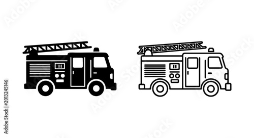 Cuadro en lienzo Fire Truck Icons, Emergency Vehicle Vector Art, Rescue Service Transport Graphic