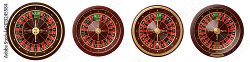 Four different roulette wheels isolated on transparent background
