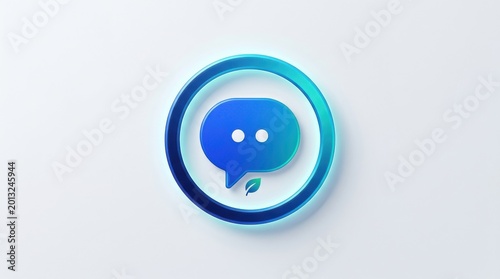 Minimalist blue chat speech bubble icon in a modern circular design featuring a vibrant and energetic color palette for tech