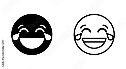 Φωτογραφία Laughing Emoji Icons, Joyful Face Symbols, Black and White Vector Graphics