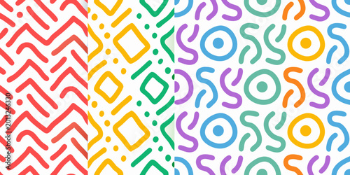 Tableau sur toile colorful doodle wave pattern with geometric shapes on white background