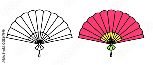 Cuadro en lienzo Folding fan illustration, line art and colored icon, for coloring page