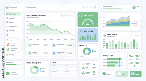 Tableau sur toile Environmental energy analytics dashboard showcasing renewable resource performan