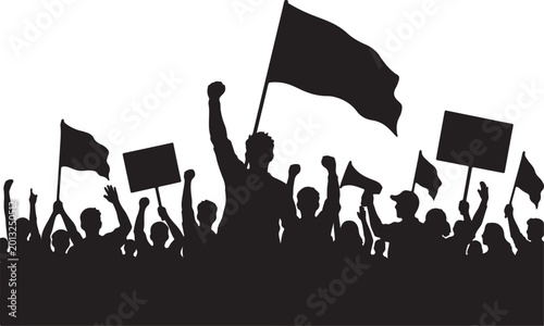 Protest, demonstration, crowd, silhouette, activism, rally, vector icons