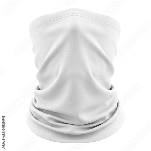Blank white neck gaiter or buff mockup for face covering, front view. Isolated on transparent background, png