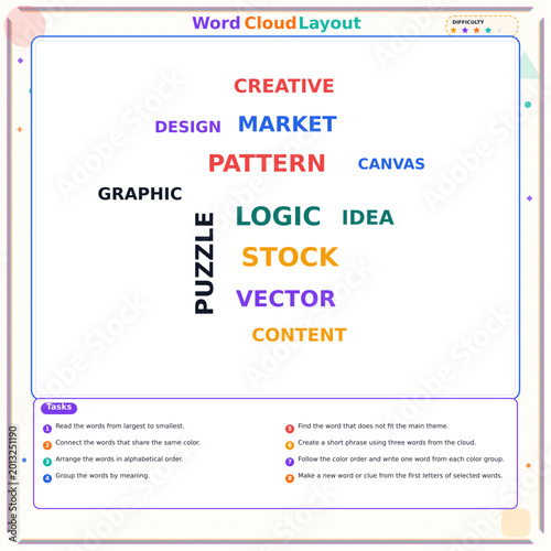 Word cloud layout featuring creative market terms in various colors  