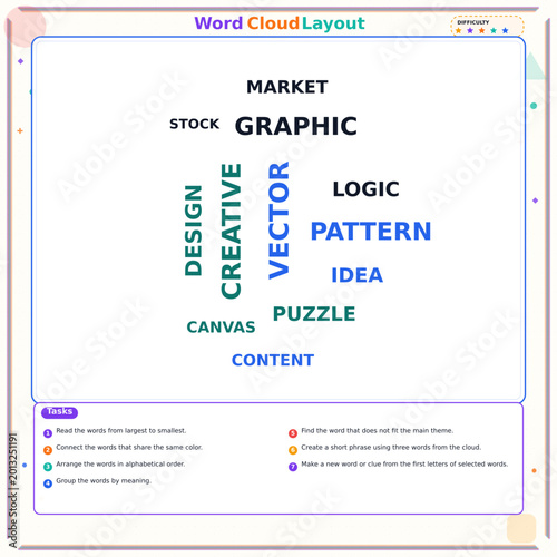 Word cloud layout representing graphic design concepts and terms  