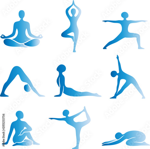 Εκτύπωση καμβά Serene silhouette yoga poses in gradient style for tranquil meditation and fitne