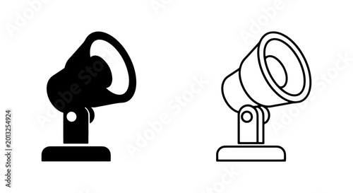Spotlight Icons, Floodlight Vector Graphics, Stage Lighting Symbols, Black and White