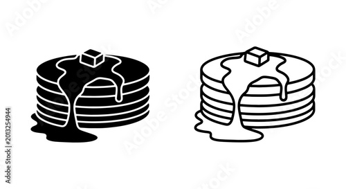 Billede på lærred Stack of Pancakes Vector Icons, Syrup Drizzle, Butter Topping, Breakfast Food Ar