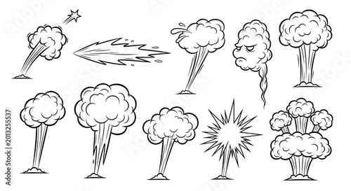 Canvas Print Explosion, blast, boom, smoke, vector icons, 12 elements, black and white