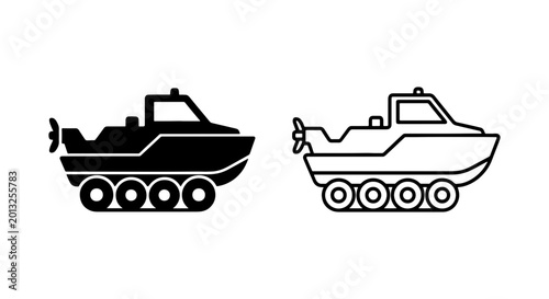 Konstfotografi Amphibious Vehicle Icons, All-Terrain Transport Vector Set, Military and Explora