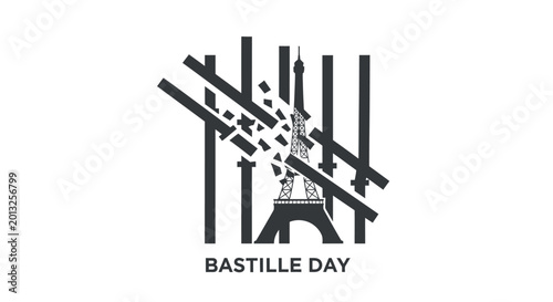Tableau sur toile Bastille Day Eiffel Tower Graphic Design.
