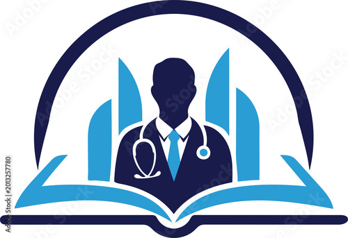 Medical education and healthcare logo design silhouette doctor with books