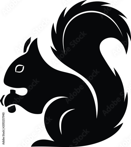 Foto Black silhouette icon design squirrel holding a nut in its paws