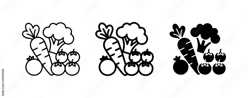 Fototapeta premium Fresh Vegetable Icons, Healthy Food Graphics, Organic Produce Vector Set