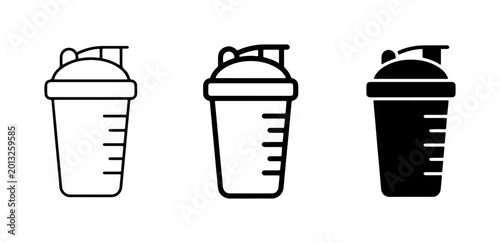 3 Shaker Bottle Icons, Protein Drink Mixers, Fitness Supplement Containers