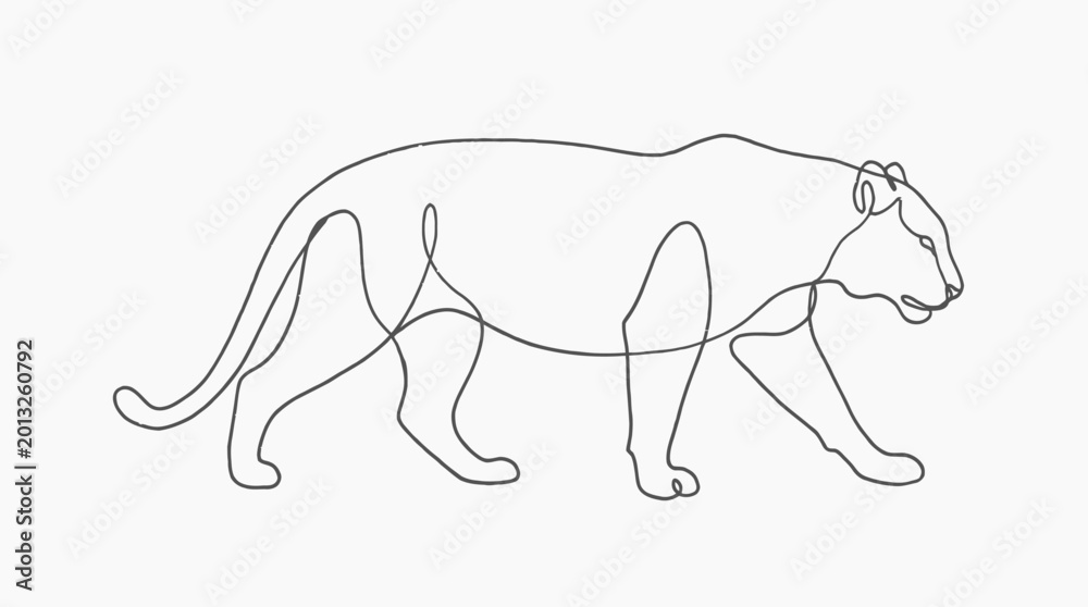 Fototapeta premium Continuous Line Drawing Big Cat Walking Isolated on White Background Vector Art