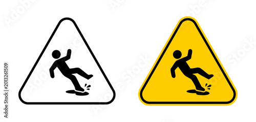 Free Download Slippery slope warning icon in solid yellow triangle with hazard symbol for workplace safety, industrial caution, slip prevention and accident risk warning - GFXLoad