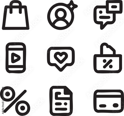 Shopping discount coupon minimal outline icons