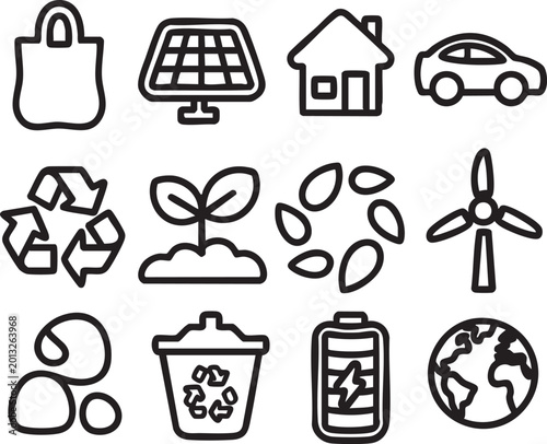 Global sustainability eco lifestyle icon pack
