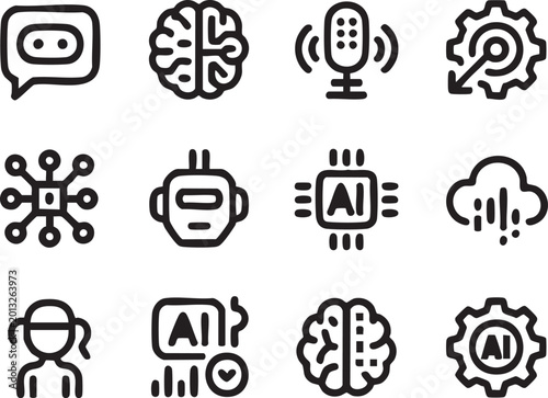 Brainstorming innovation startup outline icon set