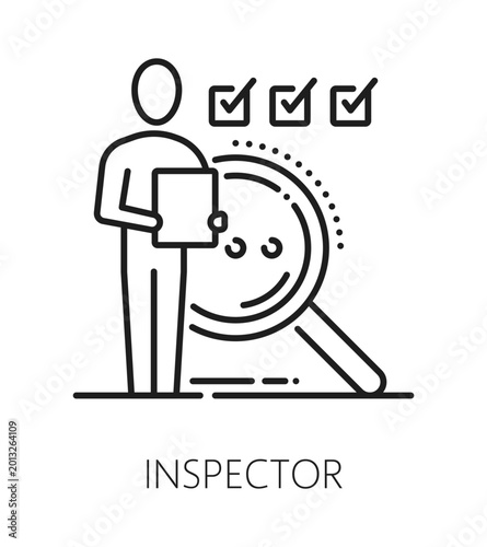 Canvastavla Quality control inspector inspection line icon or symbol