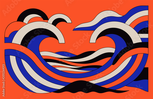 Vászonkép Fauvist abstraction of sea waves in vector, bold colors, background for web desi