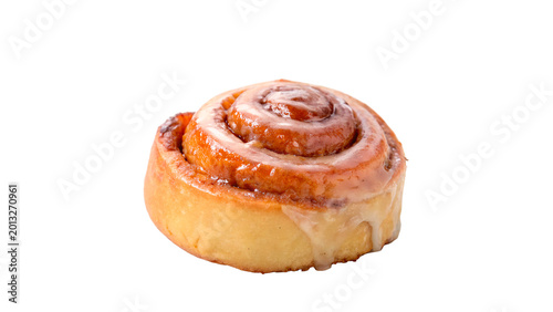 Fresh sweet cinnamon roll pastry with swirl pattern and golden crust for breakfast or bakery isolated on transparent background
