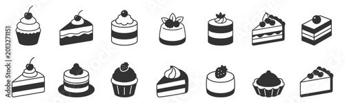 Billede på lærred Set of cake and cupcake icons with fruit toppings isolated on transparent backgr