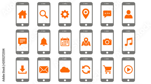 Tableau sur toile Set of mobile phone interface icons displaying various essential digital applica