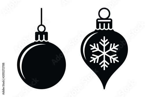 Fotografía Two christmas holiday ornaments silhouette vector illustration with snowflake
