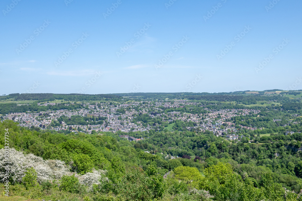 Fototapeta premium View from the Heights of Abraham of Matlock Bath in the Peak District National Park