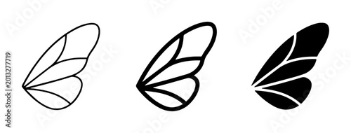 Fotografie Minimalist butterfly wing vector set, black line art insect wings collection, si