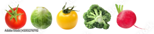 Panel kuchenny z motywem Fresh vegetables on transparent background, set. Brussels sprout, tomatoes, broccoli and radish