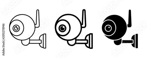 Konstfotografi Security Camera Icons, Surveillance System Vector Graphics, Wireless CCTV Equipm