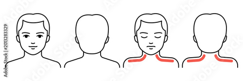 Man with muscle neck pain and shoulder pain, suffering from discomfort. Medical problem, injury, or symptom concept for healthcare. Vector illustration
