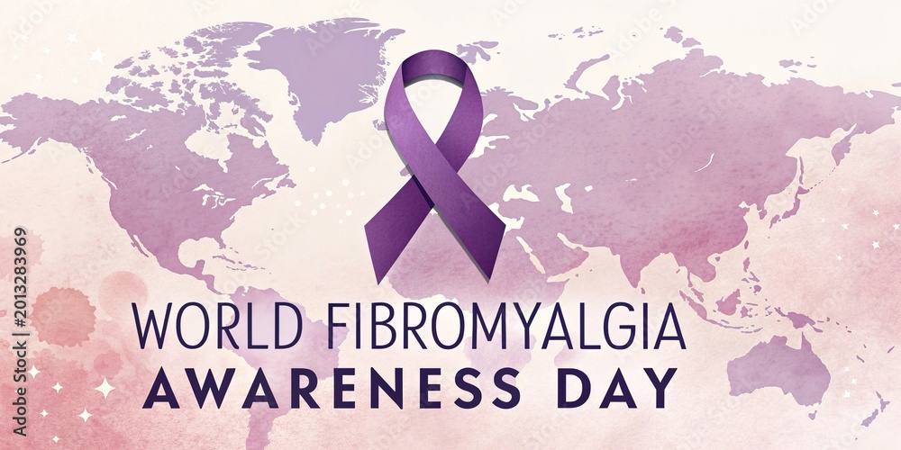Fototapeta premium Purple ribbon fibromyalgia awareness symbol on white background world day concept