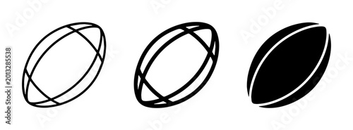 Bild auf Leinwand Rugby Ball Icons, Set of 3 Vector Graphics: Outline, Wireframe, and Solid Black
