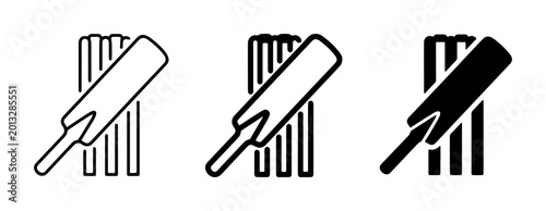 Foto Cricket Bat and Wicket Icons, Sport Equipment Symbols, Game Play Graphics