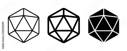 Photos Geometric Icosahedron Icons, 3D Polyhedron Shapes, D20 Dice Symbol, Mathematical