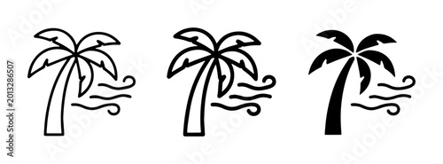 Palm Tree Icons, Tropical Weather Symbols, Vector Illustrations for Summer and Travel