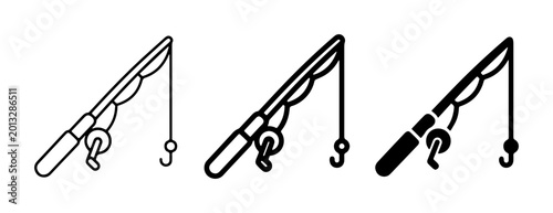 Foto Fishing Rod Icons Set, Simple Line Art and Silhouette Designs for Angling and Ou