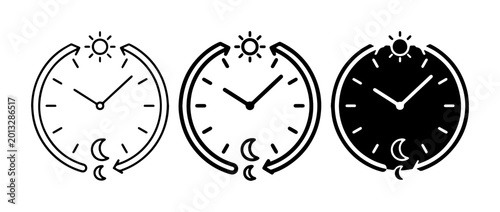 Bilde på lerret Day and Night Cycle Icons, Time Progression, Clock Symbols, 24 Hour Rotation, Su